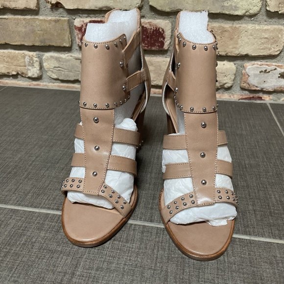 belle by sigerson morrison High Heel Tan Studded Leather Cage Sandals Nib 8 - Picture 10 of 15